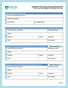 Hospital Pharmacy Closing Statement Form – OCPInfo.com