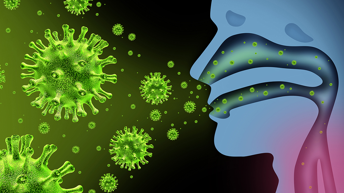 illustration of viruses entering a persons respiratory system