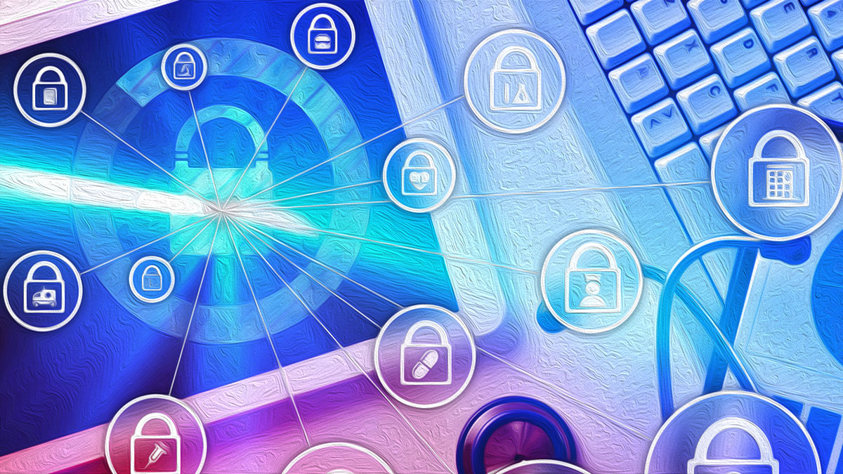 illustration of security icons around a computer