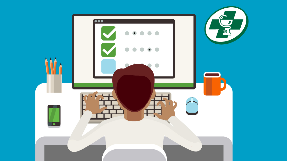 illustration of pharmacist at computer