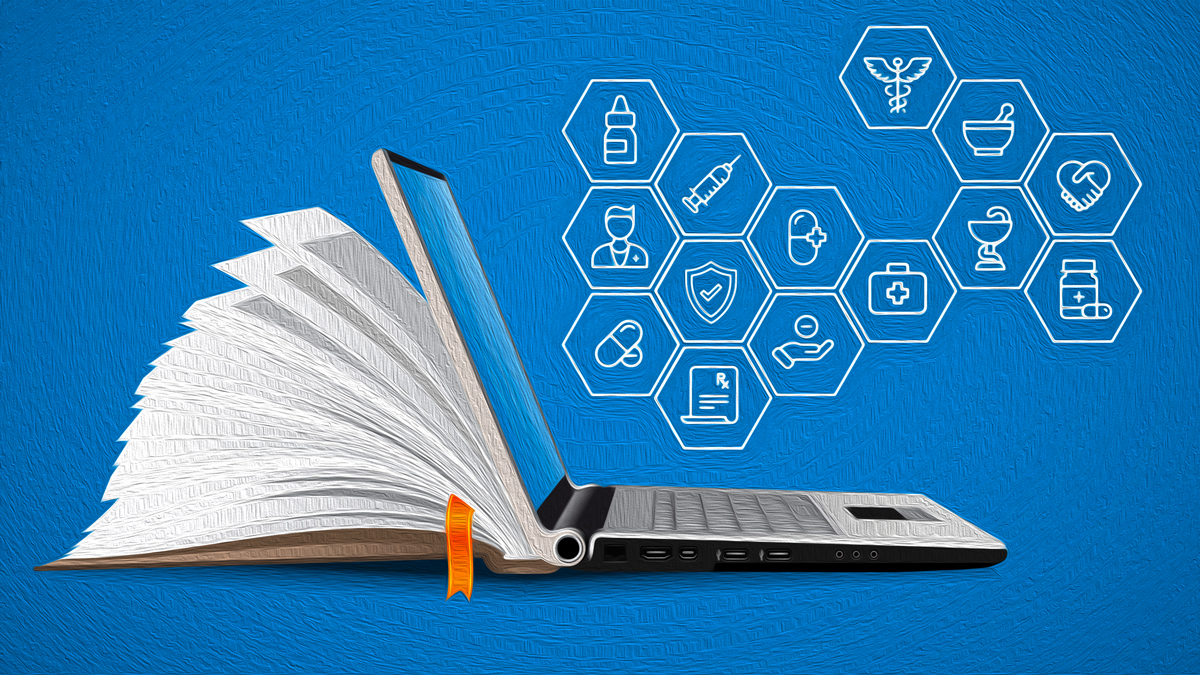 illustration of a computer with medical icons