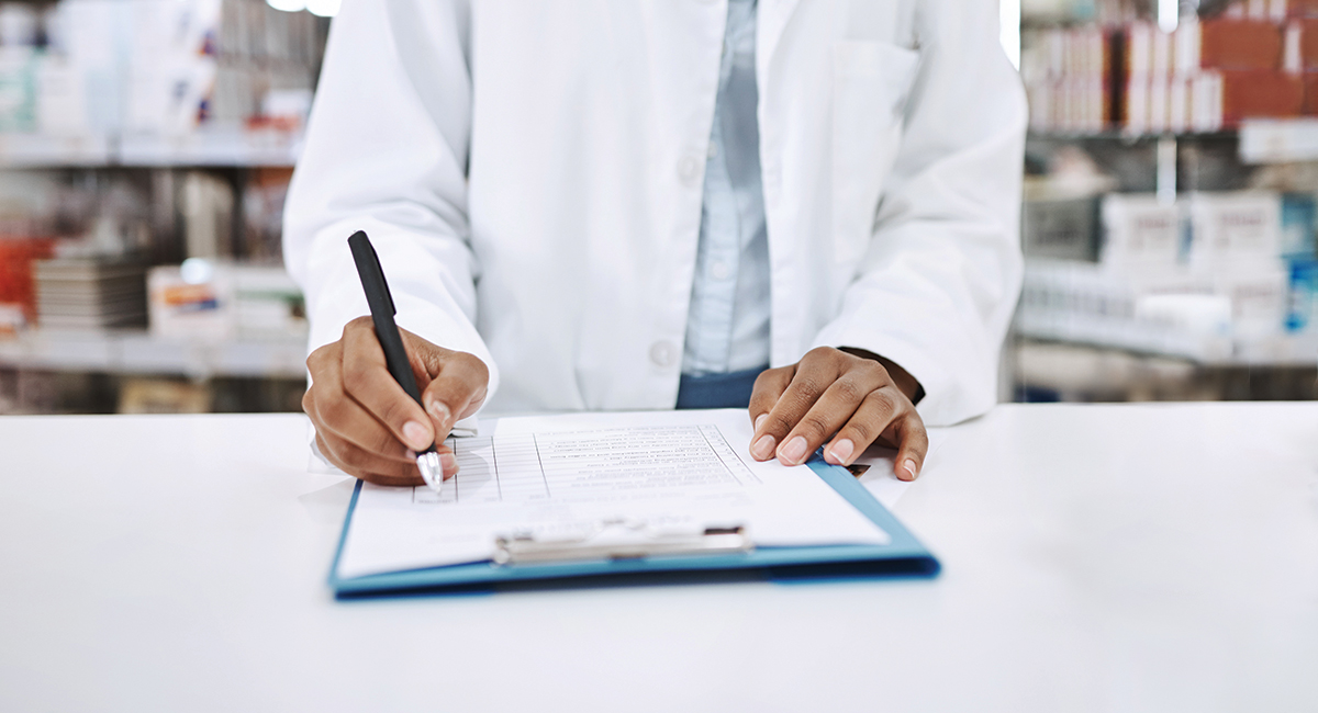 pharmacist writing