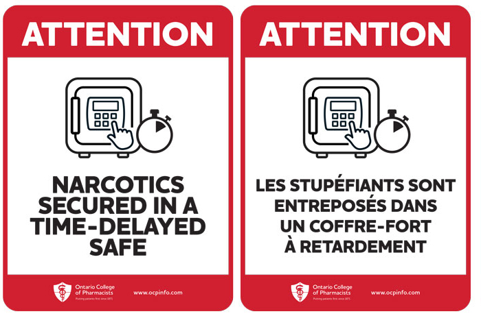 Time delayed safe signage in English and French